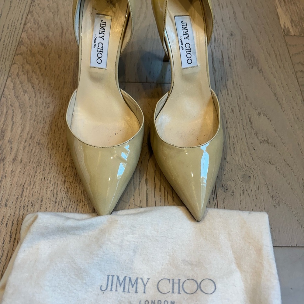 Jimmy Choo patent tan Heels Stiletto D’Orsay Pumps